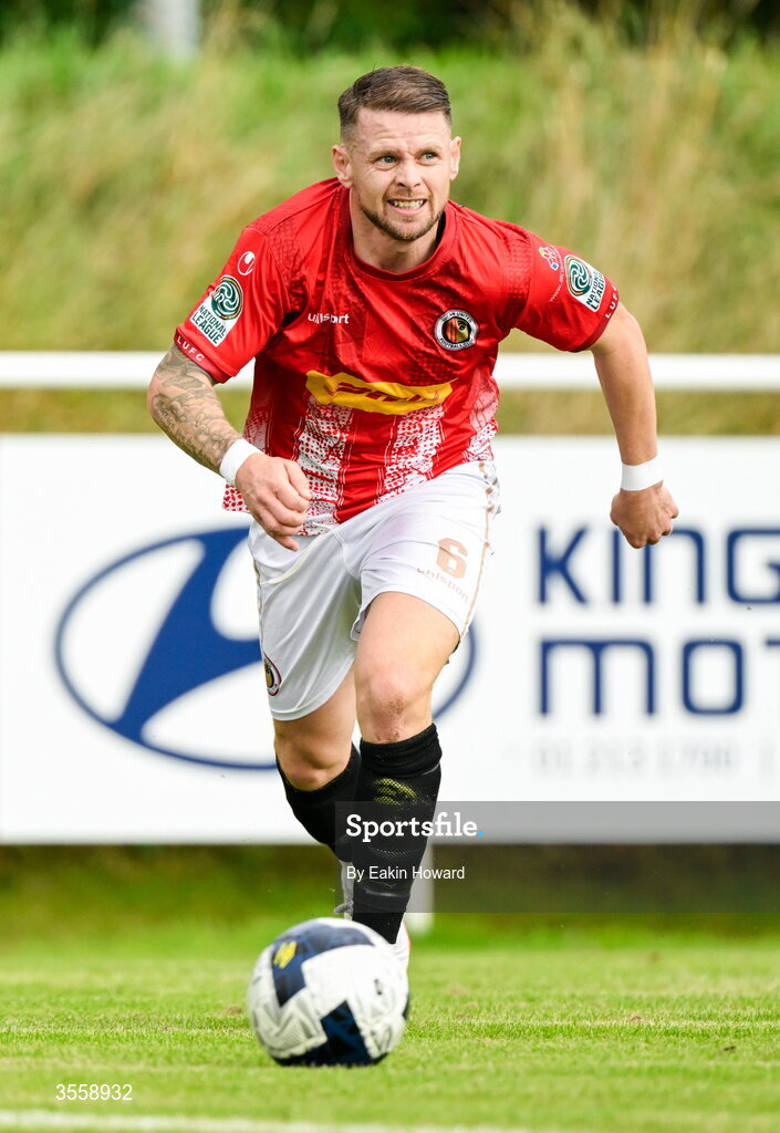 5 September 2026; Mark Byrne of Lucan United in action during the FAI National League match between Lucan United and Mervue United at Copper Face Jacks Park in Dublin. Photo by Eakin Howard/Sportsfile