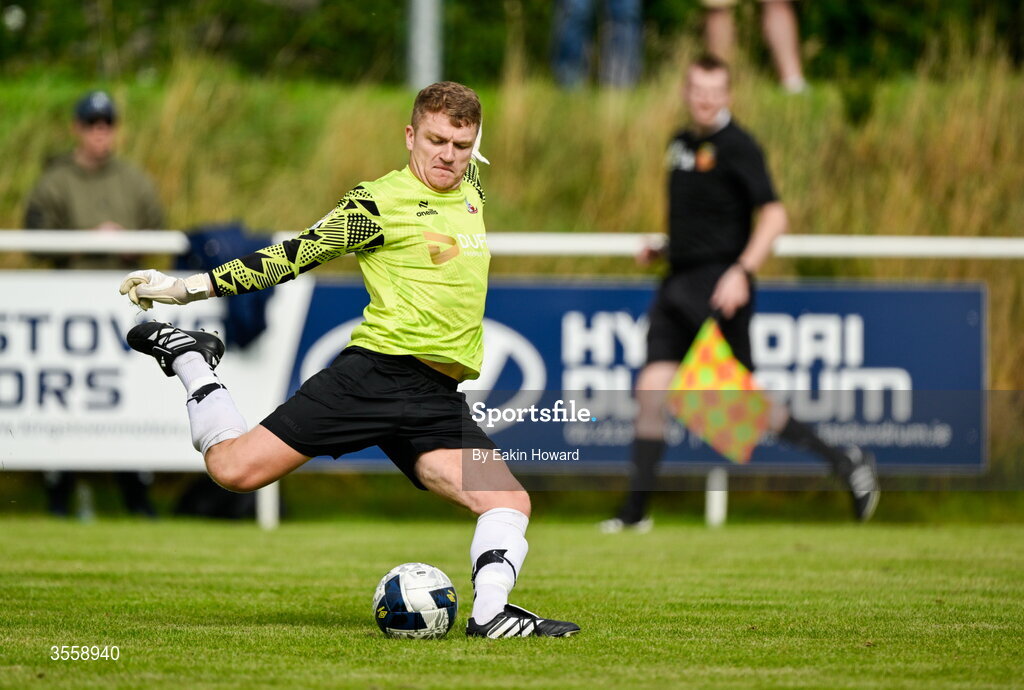 5 September 2026; Mervue United goalkeeper Peter Healy in action during the FAI National League match between Lucan United and Mervue United at Copper Face Jacks Park in Dublin. Photo by Eakin Howard/Sportsfile