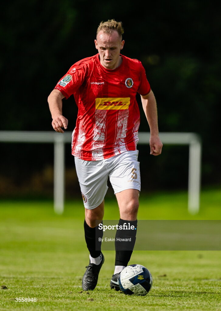 5 September 2026; Luke Walsh of Lucan United in action during the FAI National League match between Lucan United and Mervue United at Copper Face Jacks Park in Dublin. Photo by Eakin Howard/Sportsfile