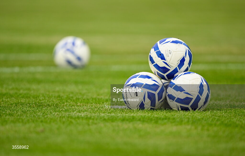 5 September 2026; Balls are seen before the FAI National League match between Lucan United and Mervue United at Copper Face Jacks Park in Dublin. Photo by Eakin Howard/Sportsfile