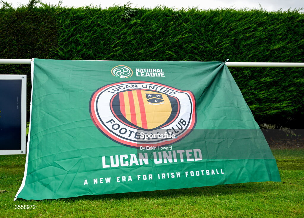 5 September 2026; The Lucan United logo is seen before the FAI National League match between Lucan United and Mervue United at Copper Face Jacks Park in Dublin. Photo by Eakin Howard/Sportsfile