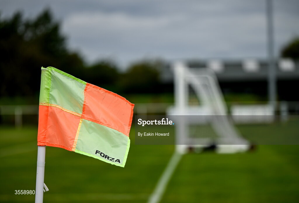 5 September 2026; The corner flag before the FAI National League match between Lucan United and Mervue United at Copper Face Jacks Park in Dublin. Photo by Eakin Howard/Sportsfile