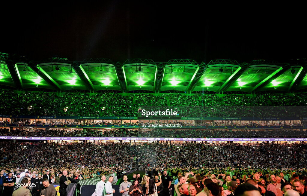 5 September 2026; Supporters ahead of the undisputed super lightweight championship fight between Katie Taylor and Flora Pili at the Once Upon A Time fight night in Croke Park, Dublin. Photo by Stephen McCarthy/Sportsfile