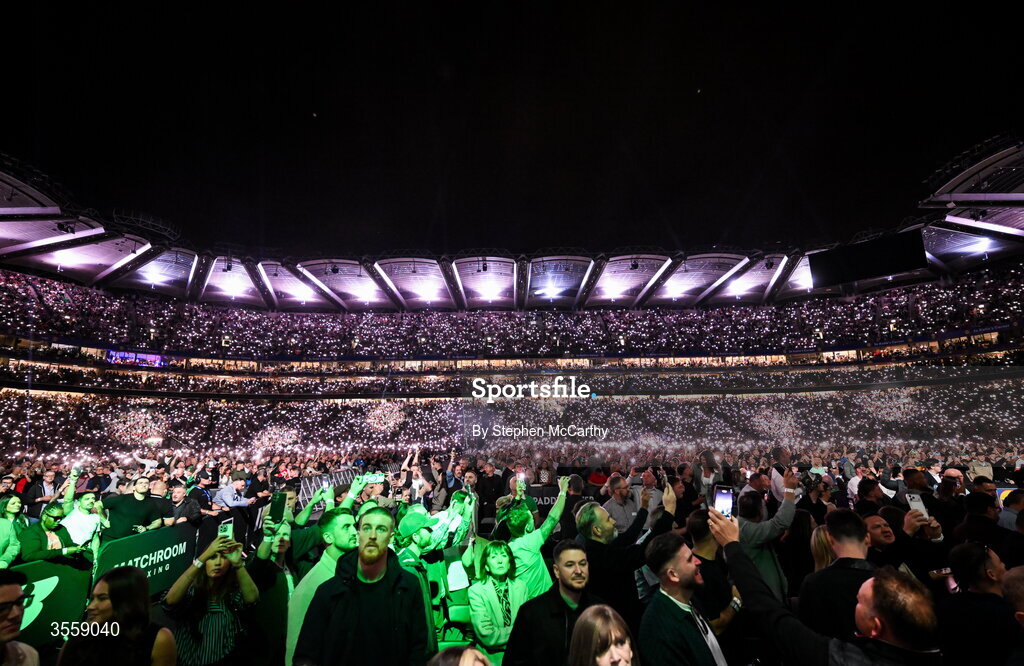 5 September 2026; Supporters during the Westlife performance ahead of the undisputed super lightweight championship fight between Katie Taylor and Flora Pili at the Once Upon A Time fight night in Croke Park, Dublin. Photo by Stephen McCarthy/Sportsfile