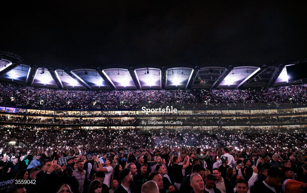 5 September 2026; Supporters during the Westlife performance ahead of the undisputed super lightweight championship fight between Katie Taylor and Flora Pili at the Once Upon A Time fight night in Croke Park, Dublin. Photo by Stephen McCarthy/Sportsfile