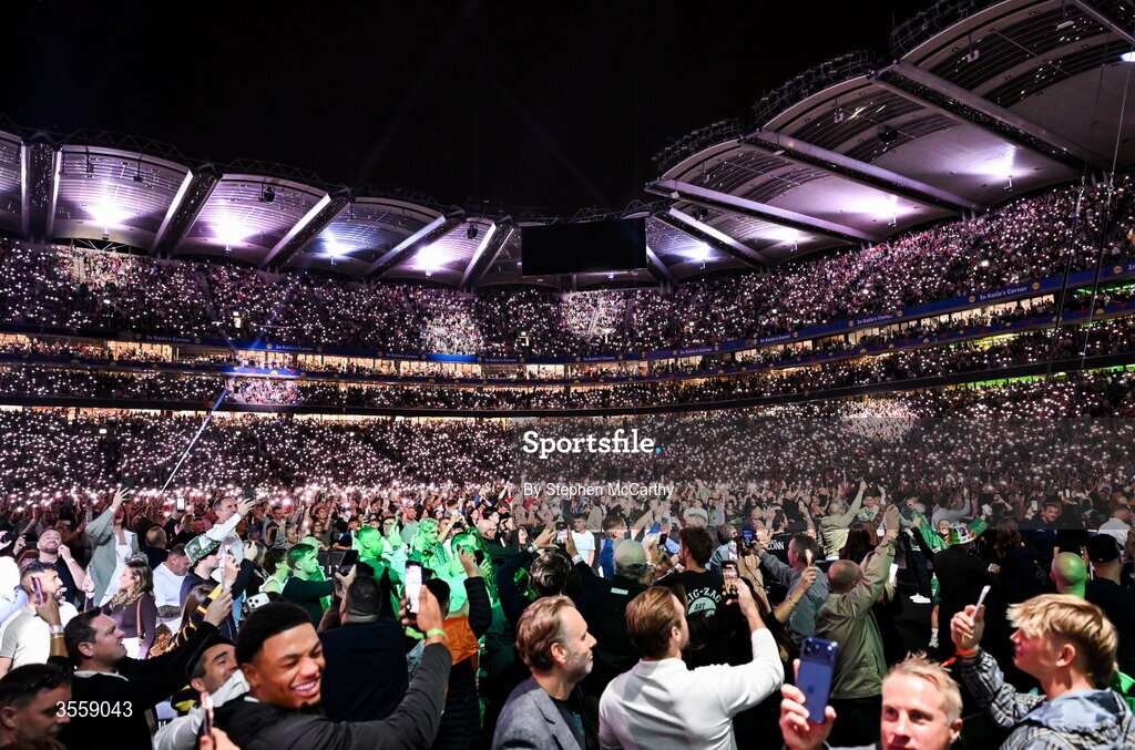 5 September 2026; Supporters during the Westlife performance ahead of the undisputed super lightweight championship fight between Katie Taylor and Flora Pili at the Once Upon A Time fight night in Croke Park, Dublin. Photo by Stephen McCarthy/Sportsfile