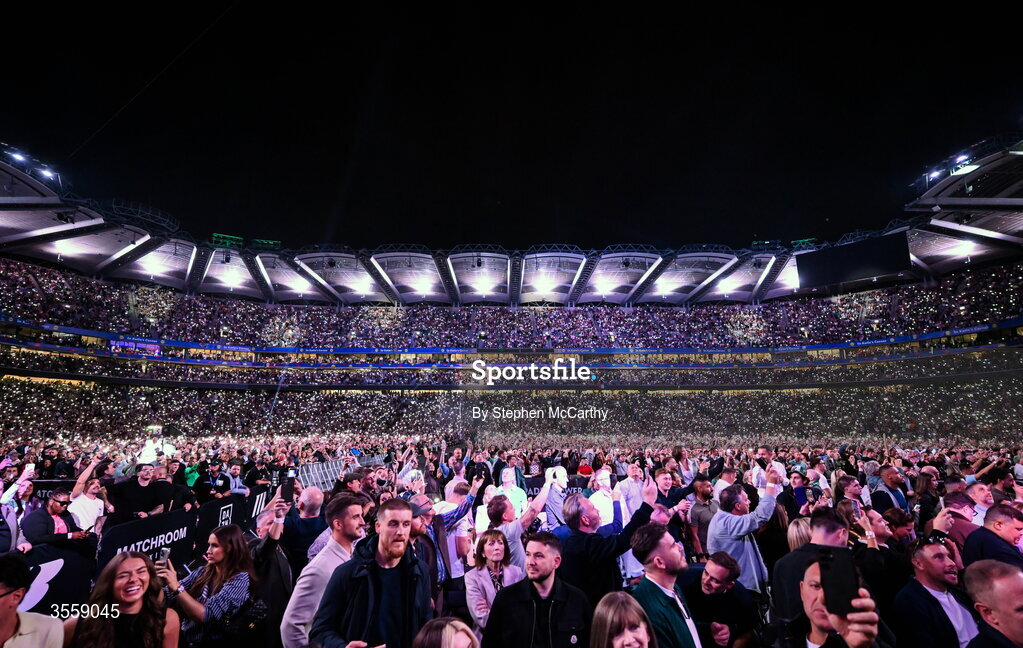 5 September 2026; Supporters during the Westlife performance ahead of the undisputed super lightweight championship fight between Katie Taylor and Flora Pili at the Once Upon A Time fight night in Croke Park, Dublin. Photo by Stephen McCarthy/Sportsfile