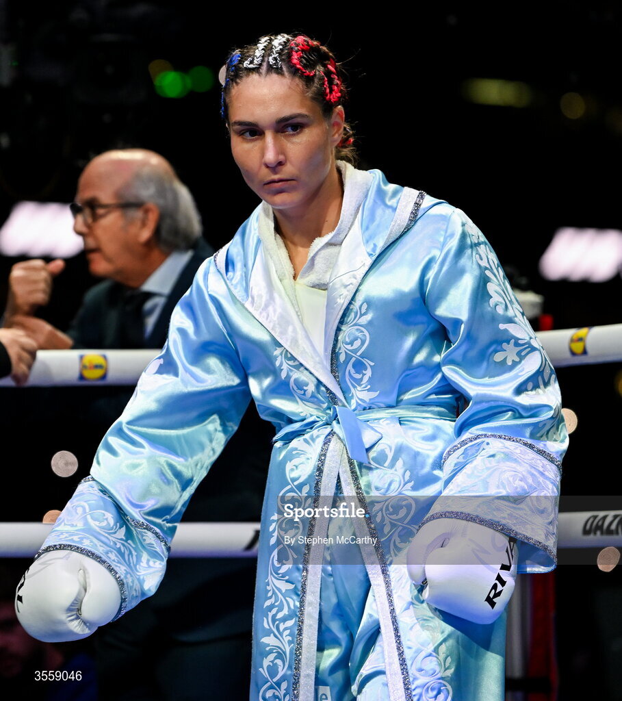 5 September 2026; Flora Pili before her undisputed super lightweight championship fight with Katie Taylor at the Once Upon A Time fight night in Croke Park, Dublin. Photo by Stephen McCarthy/Sportsfile