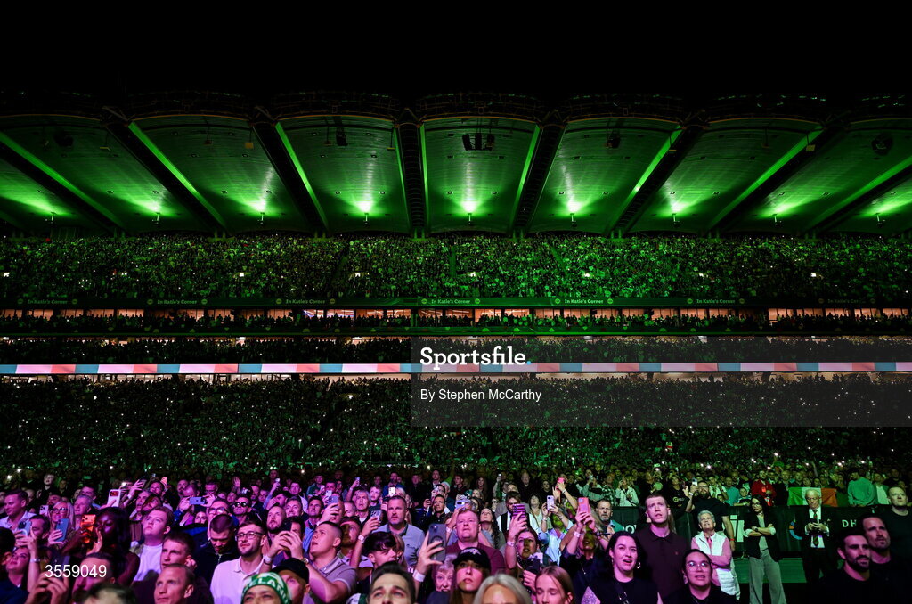 5 September 2026; Supporters ahead of the undisputed super lightweight championship fight between Katie Taylor and Flora Pili at the Once Upon A Time fight night in Croke Park, Dublin. Photo by Stephen McCarthy/Sportsfile