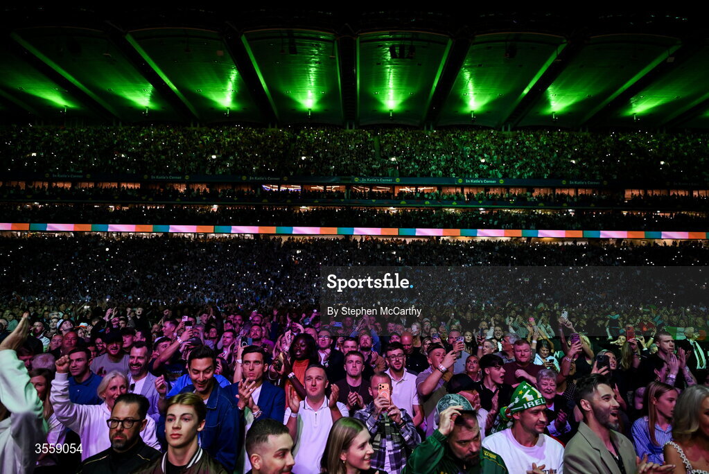 5 September 2026; Supporters ahead of the undisputed super lightweight championship fight between Katie Taylor and Flora Pili at the Once Upon A Time fight night in Croke Park, Dublin. Photo by Stephen McCarthy/Sportsfile