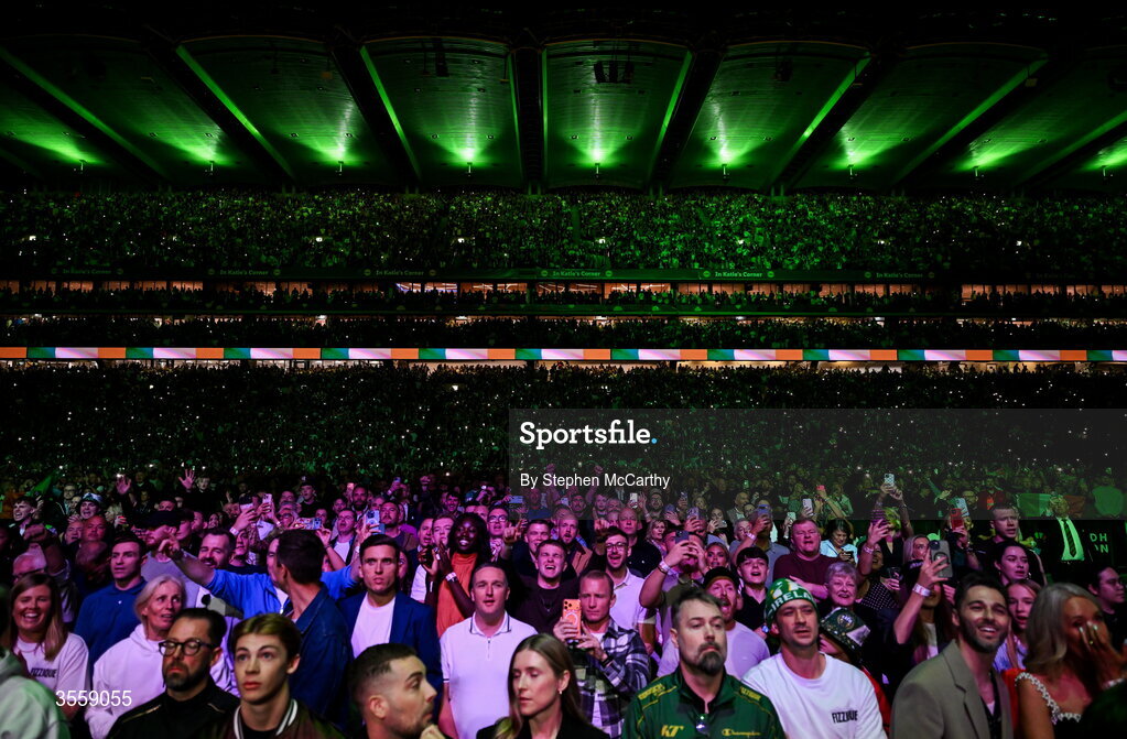 5 September 2026; Supporters ahead of the undisputed super lightweight championship fight between Katie Taylor and Flora Pili at the Once Upon A Time fight night in Croke Park, Dublin. Photo by Stephen McCarthy/Sportsfile