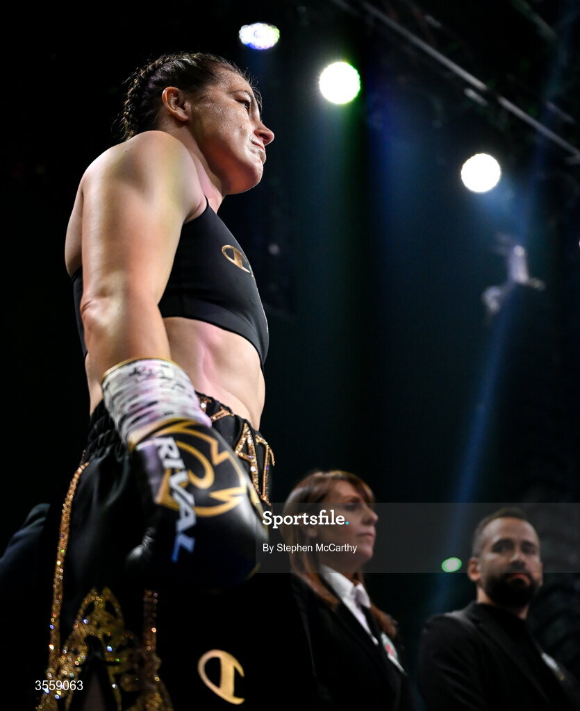 5 September 2026; Katie Taylor before her undisputed super lightweight championship fight with Flora Pili at the Once Upon A Time fight night in Croke Park, Dublin. Photo by Stephen McCarthy/Sportsfile
