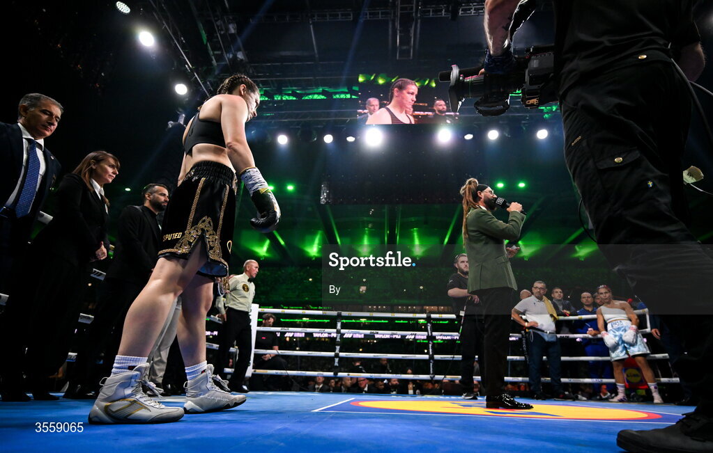 5 September 2026; Katie Taylor before her undisputed super lightweight championship fight with Flora Pili at the Once Upon A Time fight night in Croke Park, Dublin. Photo by Stephen McCarthy/Sportsfile