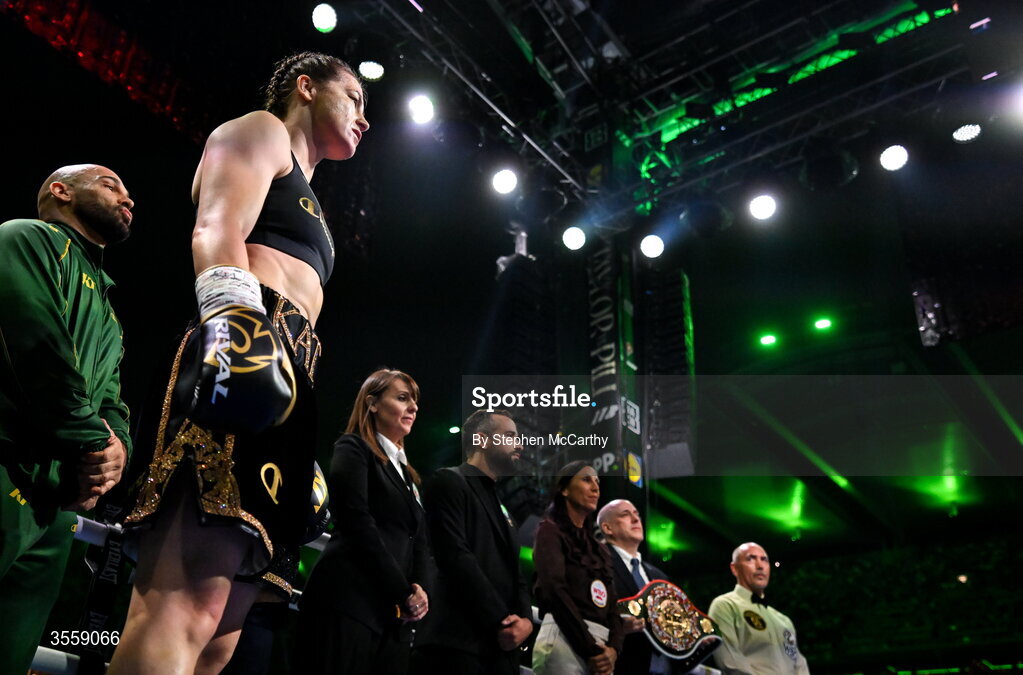 5 September 2026; Katie Taylor before her undisputed super lightweight championship fight with Flora Pili at the Once Upon A Time fight night in Croke Park, Dublin. Photo by Stephen McCarthy/Sportsfile