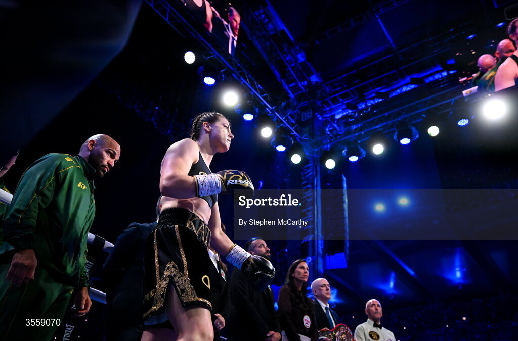 5 September 2026; Katie Taylor before her undisputed super lightweight championship fight with Flora Pili at the Once Upon A Time fight night in Croke Park, Dublin. Photo by Stephen McCarthy/Sportsfile
