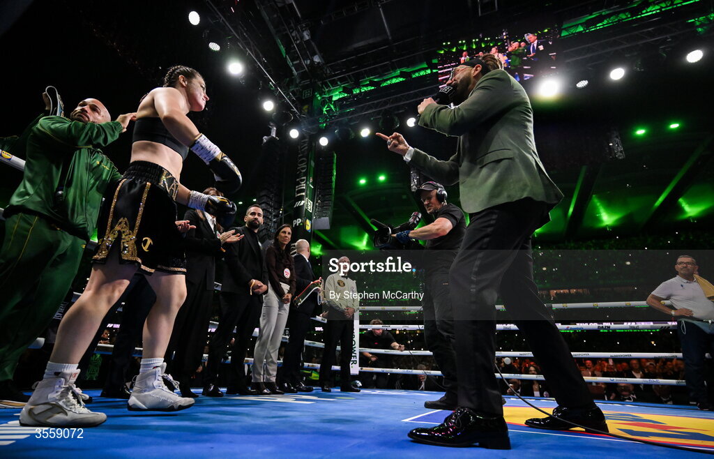 5 September 2026; Katie Taylor before her undisputed super lightweight championship fight with Flora Pili at the Once Upon A Time fight night in Croke Park, Dublin. Photo by Stephen McCarthy/Sportsfile