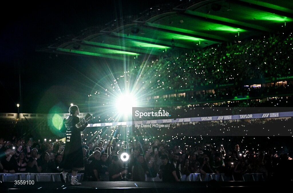 5 September 2026; Katie Taylor makes her way into the ring before her undisputed super lightweight championship fight with Flora Pili at the Once Upon A Time fight night in Croke Park, Dublin. Photo by David Fitzgerald/Sportsfile