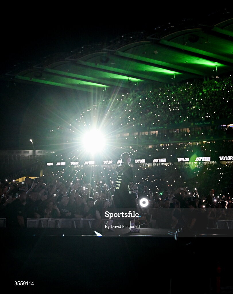 5 September 2026; Katie Taylor makes her way into the ring before her undisputed super lightweight championship fight with Flora Pili at the Once Upon A Time fight night in Croke Park, Dublin. Photo by David Fitzgerald/Sportsfile