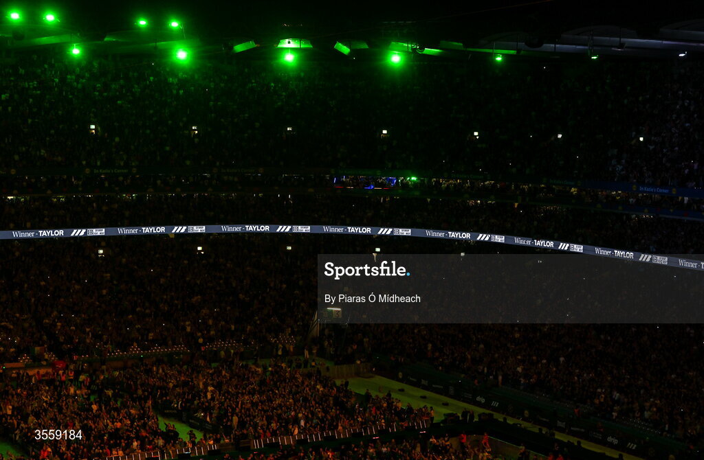 5 September 2026; A general view after the undisputed super lightweight championship fight between Katie Taylor and Flora Pili at the Once Upon A Time fight night in Croke Park, Dublin. Photo by Piaras Ó Mídheach/Sportsfile