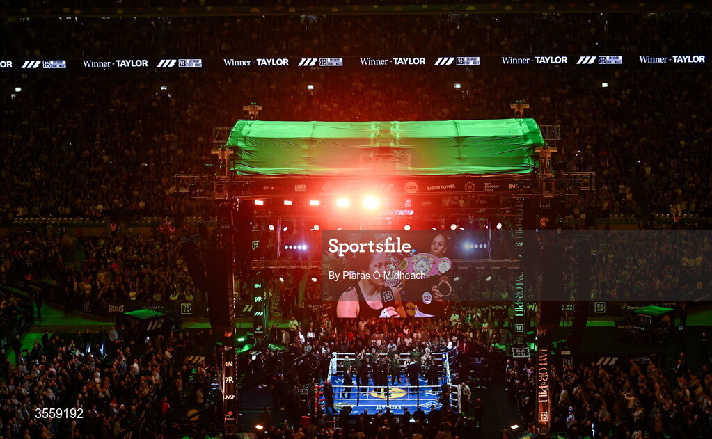 5 September 2026; A general view after the undisputed super lightweight championship fight between Katie Taylor and Flora Pili at the Once Upon A Time fight night in Croke Park, Dublin. Photo by Piaras Ó Mídheach/Sportsfile