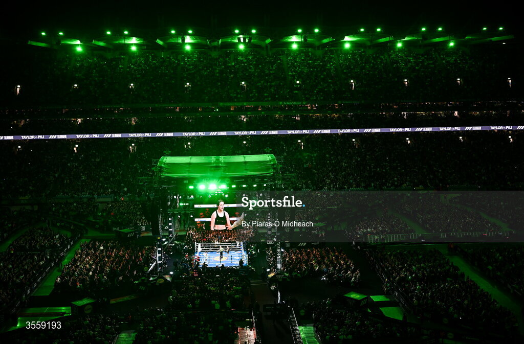 5 September 2026; A general view after the undisputed super lightweight championship fight between Katie Taylor and Flora Pili at the Once Upon A Time fight night in Croke Park, Dublin. Photo by Piaras Ó Mídheach/Sportsfile