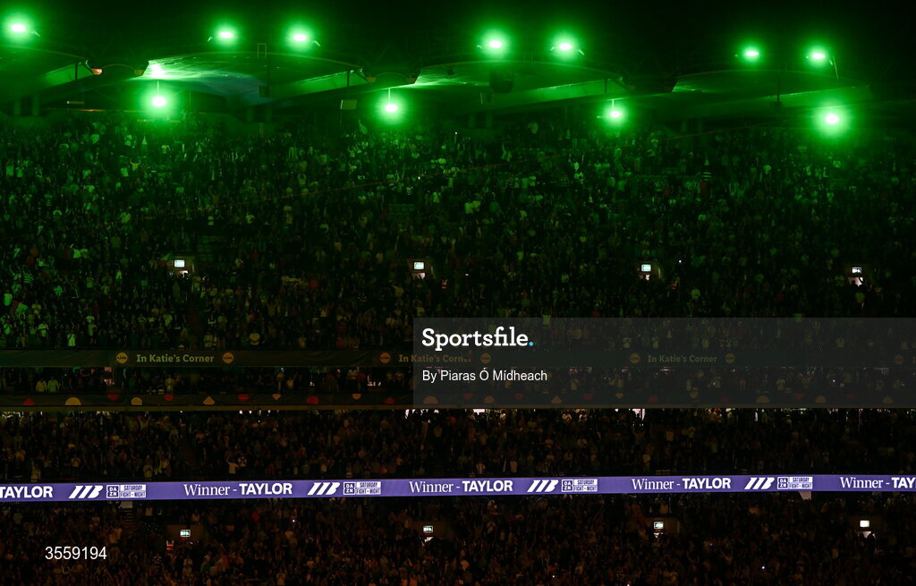 5 September 2026; A general view after the undisputed super lightweight championship fight between Katie Taylor and Flora Pili at the Once Upon A Time fight night in Croke Park, Dublin. Photo by Piaras Ó Mídheach/Sportsfile