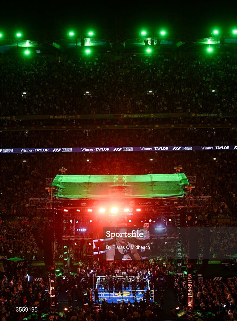 5 September 2026; A general view after the undisputed super lightweight championship fight between Katie Taylor and Flora Pili at the Once Upon A Time fight night in Croke Park, Dublin. Photo by Piaras Ó Mídheach/Sportsfile