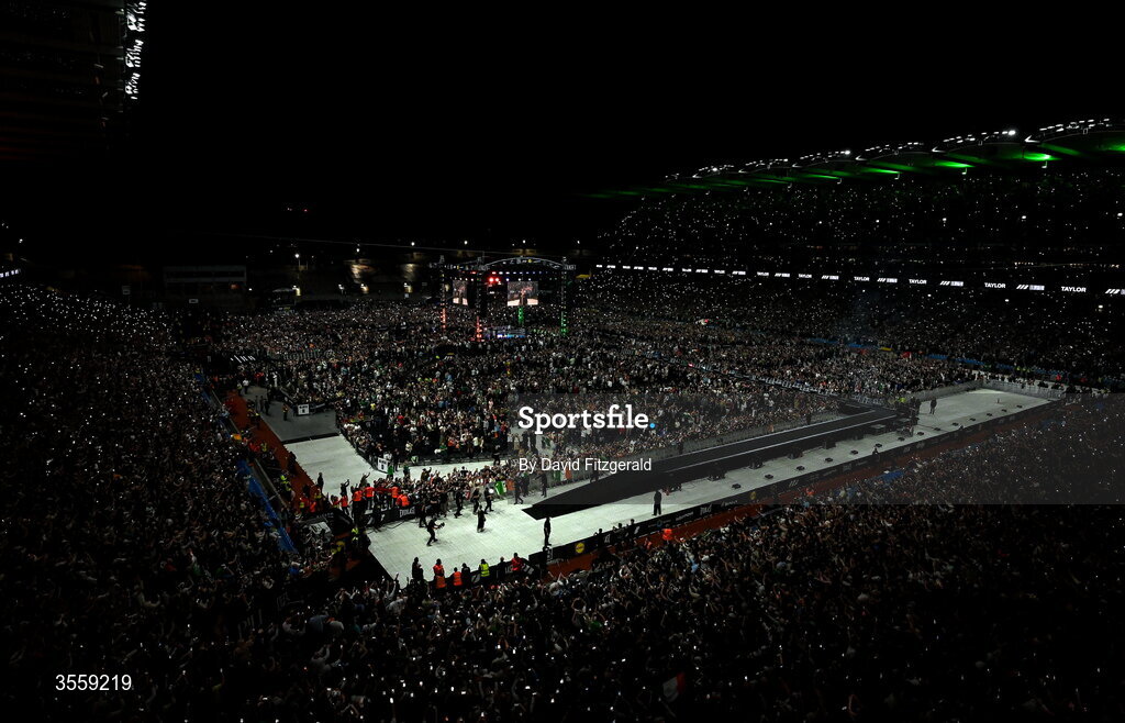 5 September 2026; Katie Taylor makes her way to the ring before her undisputed super lightweight championship fight with Flora Pili at the Once Upon A Time fight night in Croke Park, Dublin.