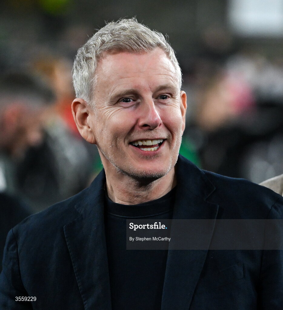 5 September 2026; The Late Late Show presenter and broadcaster Patrick Kielty in attendance ahead of the undisputed super lightweight championship fight between Katie Taylor and Flora Pili at the Once Upon A Time fight night in Croke Park, Dublin. Photo by Stephen McCarthy/Sportsfile