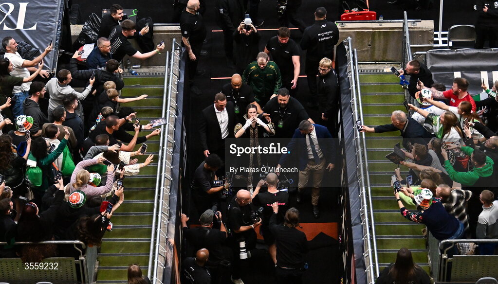 5 September 2026; Katie Taylor after her undisputed super lightweight championship fight with Flora Pili at the Once Upon A Time fight night in Croke Park, Dublin. Photo by Piaras Ó Mídheach/Sportsfile