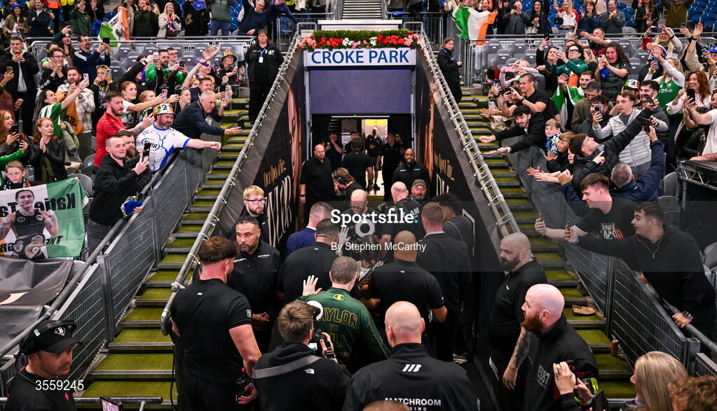 5 September 2026; Katie Taylor walks back into the tunnel after her undisputed super lightweight championship fight with Flora Pili at the Once Upon A Time fight night in Croke Park, Dublin. Photo by Stephen McCarthy/Sportsfile