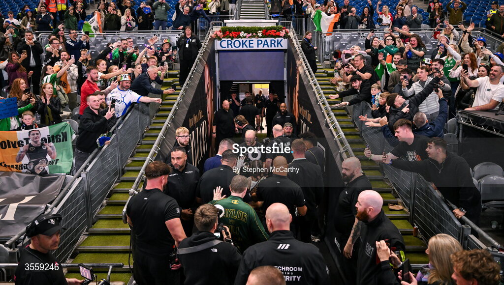 5 September 2026; Katie Taylor walks into the tunnel after her undisputed super lightweight championship fight with Flora Pili at the Once Upon A Time fight night in Croke Park, Dublin. Photo by Stephen McCarthy/Sportsfile