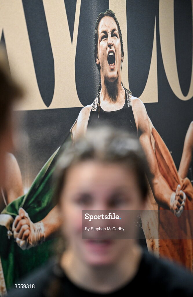 5 September 2026; Katie Taylor in her dressing room following her undisputed super lightweight championship fight vicotry over Flora Pili at the Once Upon A Time fight night in Croke Park, Dublin. Photo by Stephen McCarthy/Sportsfile