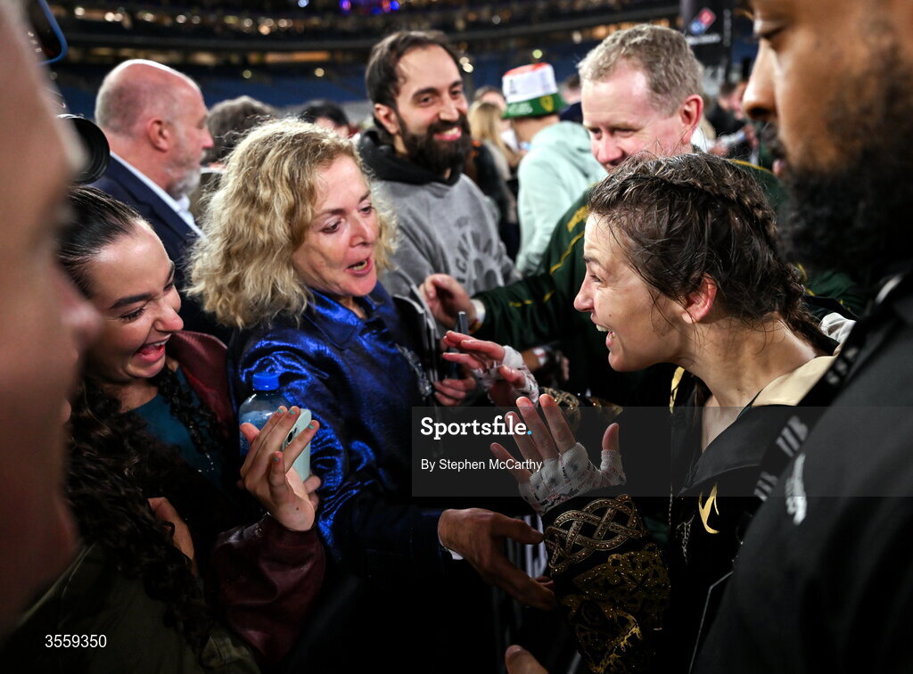 5 September 2026; Katie Taylor with supporters following her undisputed super lightweight championship fight victory over Flora Pili at the Once Upon A Time fight night in Croke Park, Dublin. Photo by Stephen McCarthy/Sportsfile