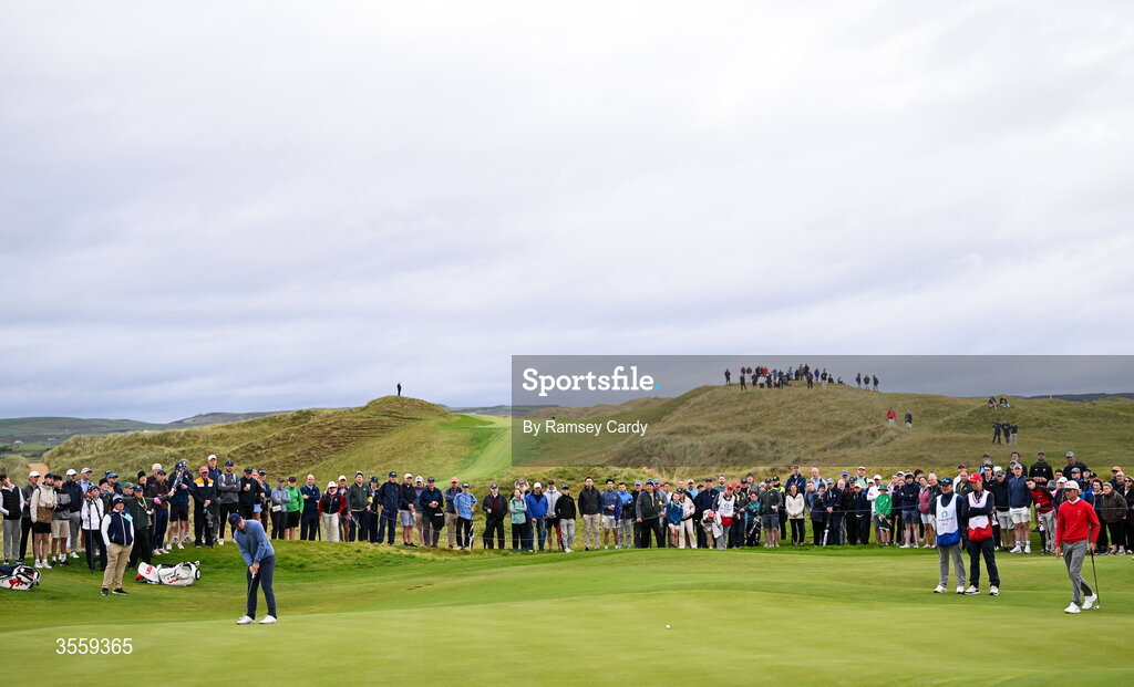 6 September 2026; Eliot Baker of Great Britain and Ireland putts on the second green during the morning foursomes on day two of the 51st Walker Cup at Lahinch Golf Club in Lahinch, Clare. Photo by Ramsey Cardy/Sportsfile