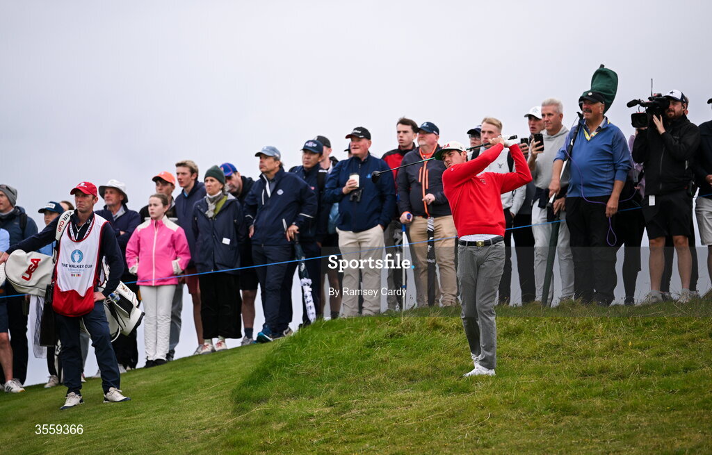 6 September 2026; Preston Stout of USA plays from the rough on the second hole during the morning foursomes on day two of the 51st Walker Cup at Lahinch Golf Club in Lahinch, Clare. Photo by Ramsey Cardy/Sportsfile