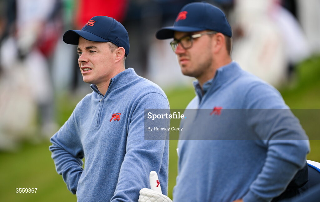 6 September 2026; Stuart Grehan, left, and Eliot Baker of Great Britain and Ireland during the morning foursomes on day two of the 51st Walker Cup at Lahinch Golf Club in Lahinch, Clare. Photo by Ramsey Cardy/Sportsfile