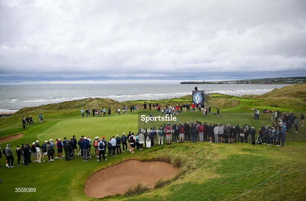 6 September 2026; Stuart Grehan of Great Britain and Ireland putts on the second green during the morning foursomes on day two of the 51st Walker Cup at Lahinch Golf Club in Lahinch, Clare. Photo by Ramsey Cardy/Sportsfile