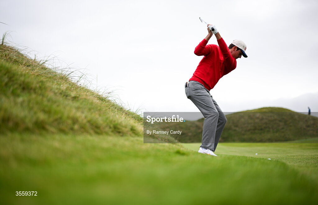 6 September 2026; Preston Stout of USA on the fourth hole during the morning foursomes on day two of the 51st Walker Cup at Lahinch Golf Club in Lahinch, Clare. Photo by Ramsey Cardy/Sportsfile