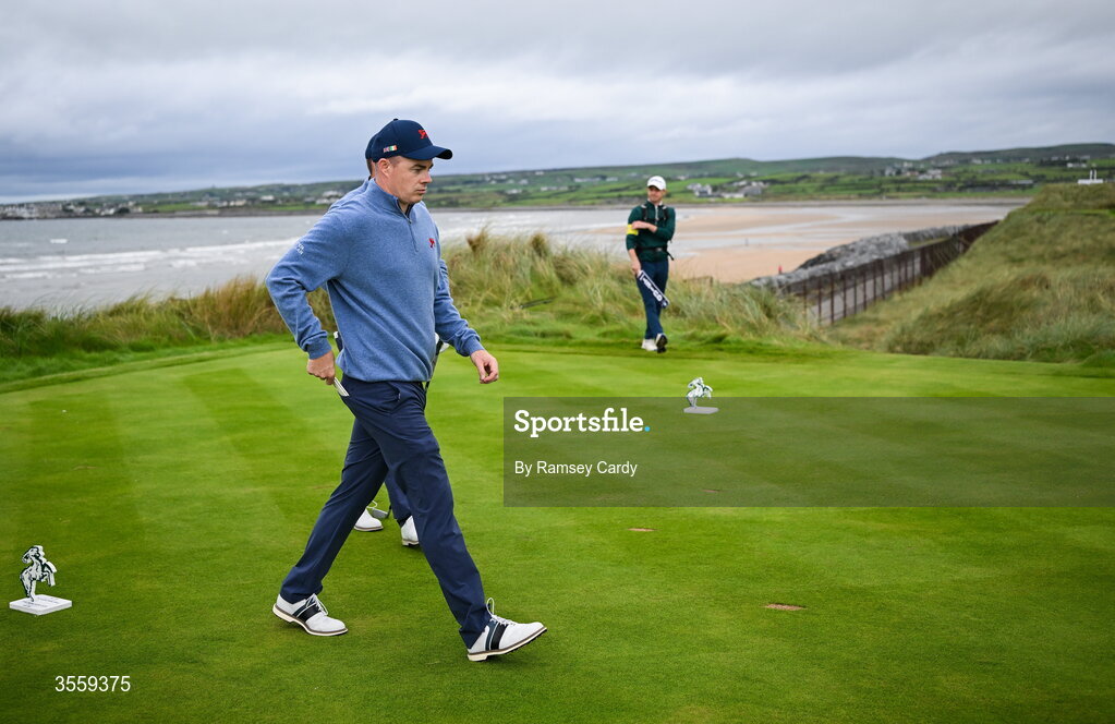 6 September 2026; Stuart Grehan of Great Britain and Ireland on the fourth tee box during the morning foursomes on day two of the 51st Walker Cup at Lahinch Golf Club in Lahinch, Clare. Photo by Ramsey Cardy/Sportsfile