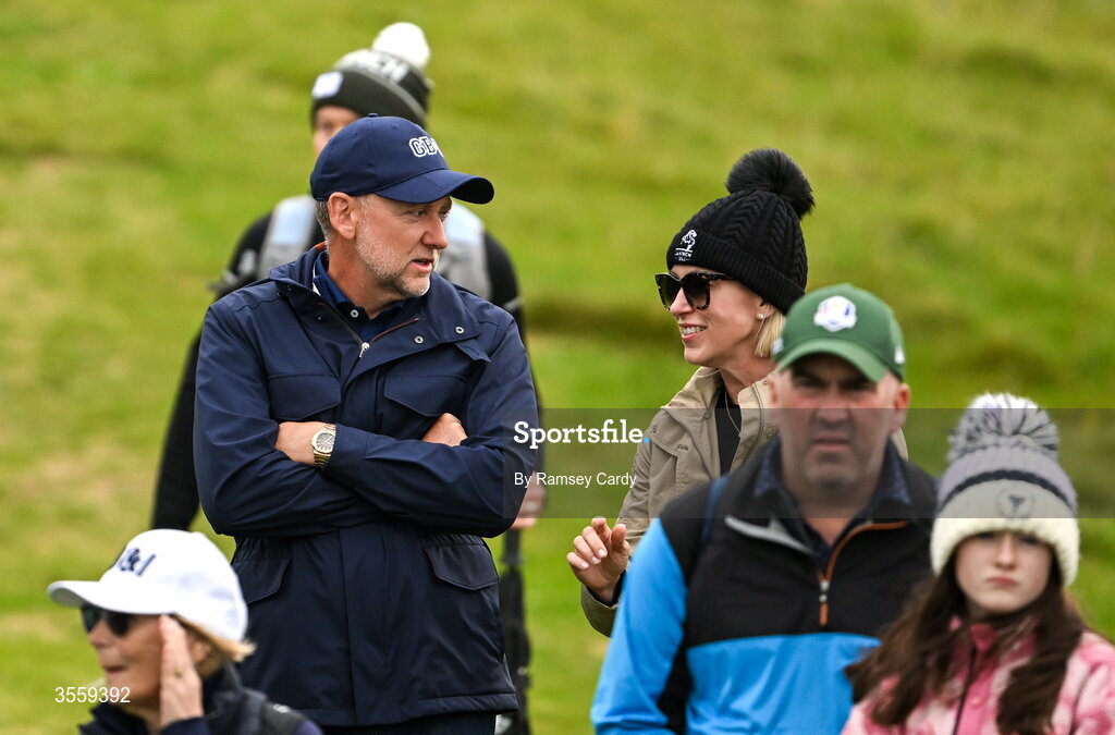 6 September 2026; Ian Poulter watches his son Luke Poulter during the morning foursomes on day two of the 51st Walker Cup at Lahinch Golf Club in Lahinch, Clare. Photo by Ramsey Cardy/Sportsfile