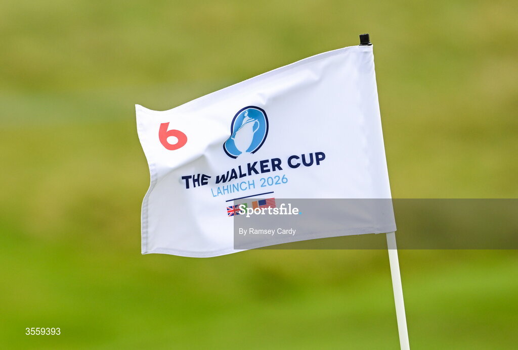 6 September 2026; A flag blows in the wind during the morning foursomes on day two of the 51st Walker Cup at Lahinch Golf Club in Lahinch, Clare. Photo by Ramsey Cardy/Sportsfile