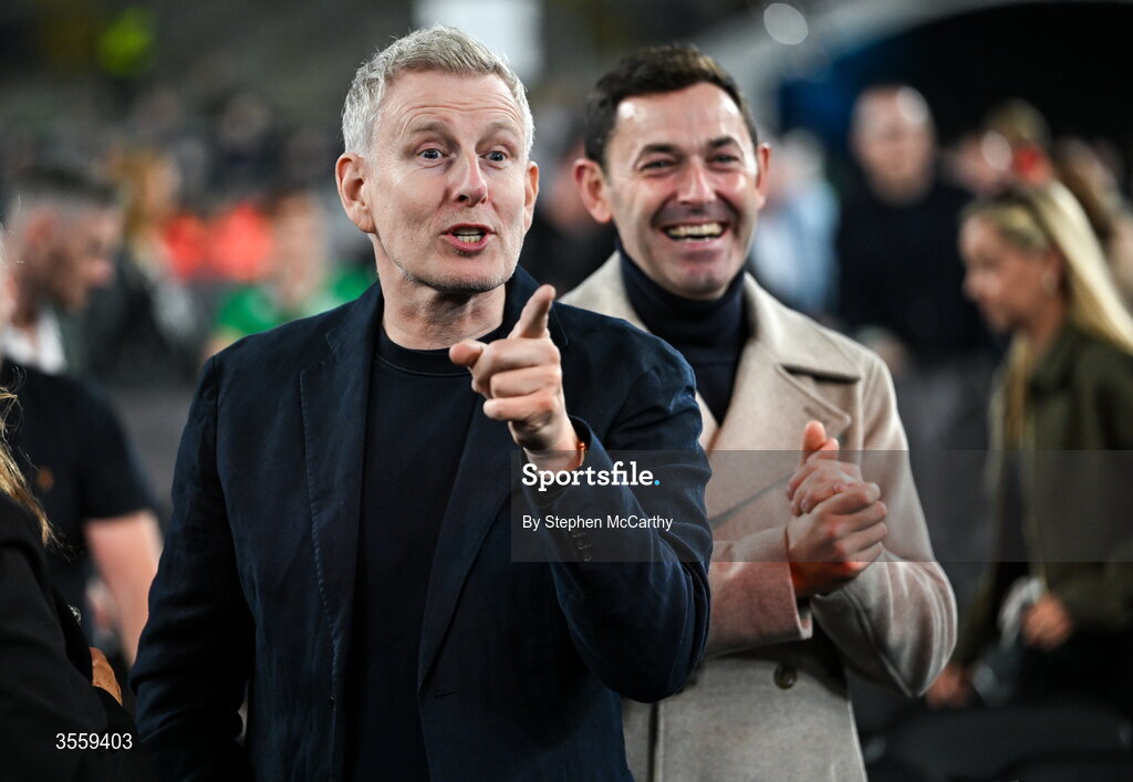 5 September 2026;  The Late Late Show presenter and broadcaster Patrick Kielty following the undisputed super lightweight championship fight between Katie Taylor and Flora Pili at the Once Upon A Time fight night in Croke Park, Dublin. Photo by Stephen McCarthy/Sportsfile