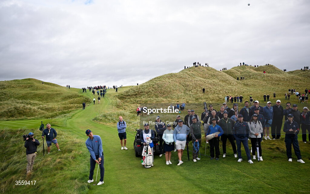 6 September 2026; Josh Hill of Great Britain and Ireland plays from the rough on the sixth hole during the morning foursomes on day two of the 51st Walker Cup at Lahinch Golf Club in Lahinch, Clare. Photo by Ramsey Cardy/Sportsfile