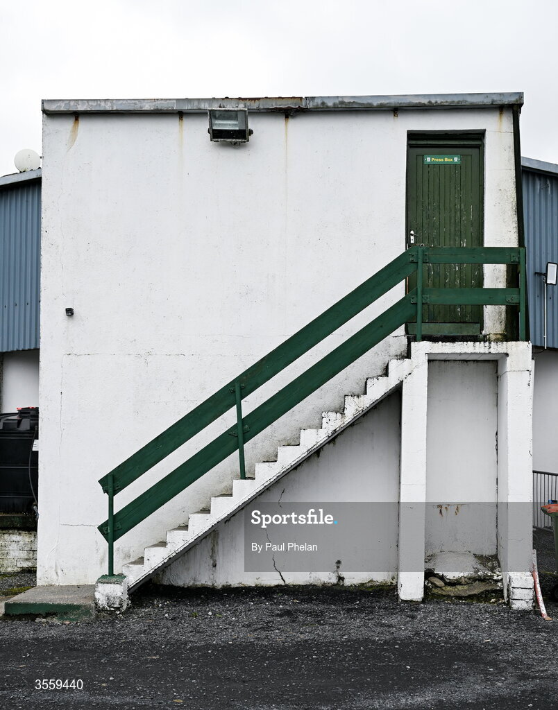 6 September 2026; The entrance to the press box before the Connacht Gold Senior Club Championship Group 3 match between Crossmolina Deel Rovers of Mayo and Mayo Gaels of Mayo at Charlestown Sarsfields GAA, Fr O'Hara Park, Charlestown in Mayo. Photo by Paul Phelan/Sportsfile