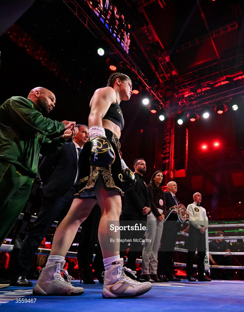 5 September 2026; Flora Pili before her undisputed super lightweight championship fight with Katie Taylor at the Once Upon A Time fight night in Croke Park, Dublin. Photo by Stephen McCarthy/Sportsfile