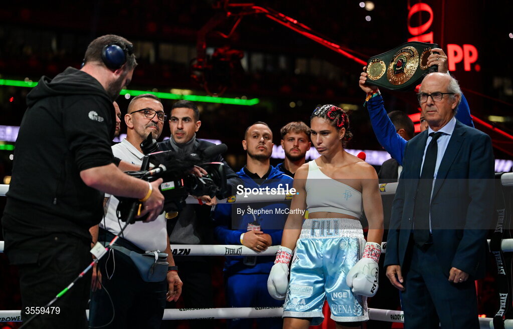 5 September 2026; Flora Pili before her undisputed super lightweight championship fight with Katie Taylor at the Once Upon A Time fight night in Croke Park, Dublin. Photo by Stephen McCarthy/Sportsfile