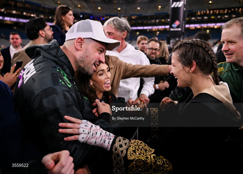 5 September 2026; Katie Taylor with supporters following her undisputed super lightweight championship fight victory over Flora Pili at the Once Upon A Time fight night in Croke Park, Dublin. Photo by Stephen McCarthy/Sportsfile