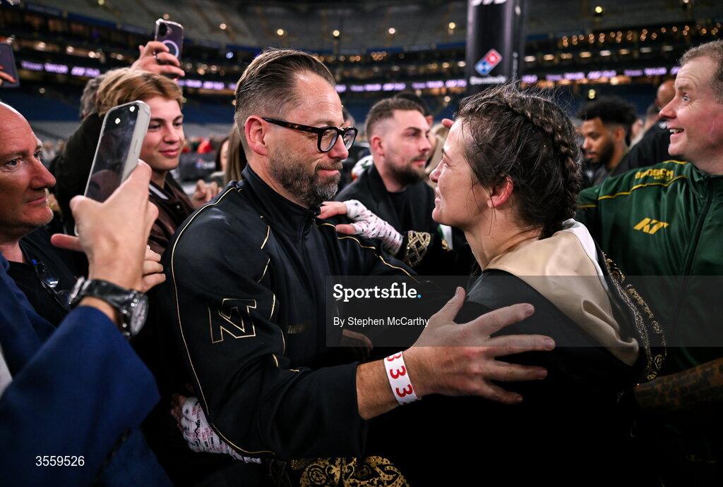 5 September 2026; Katie Taylor meets family and friends following her undisputed super lightweight championship fight victory over Flora Pili at the Once Upon A Time fight night in Croke Park, Dublin. Photo by Stephen McCarthy/Sportsfile