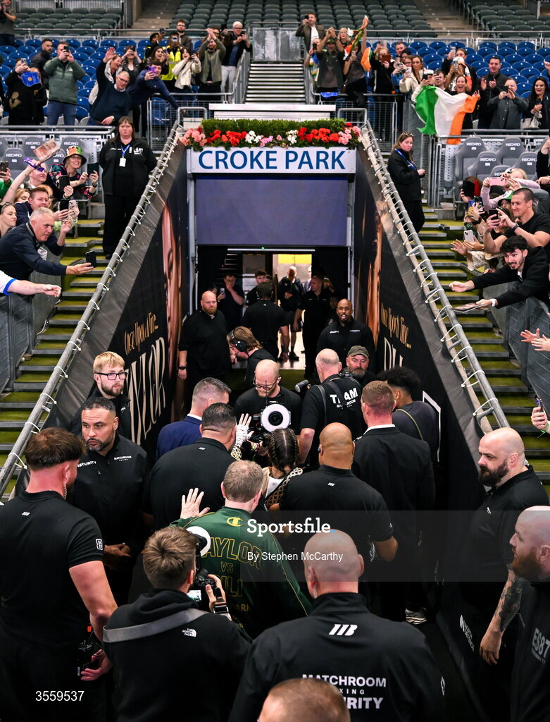 5 September 2026; Katie Taylor walks back into the tunnel after her undisputed super lightweight championship fight with Flora Pili at the Once Upon A Time fight night in Croke Park, Dublin. Photo by Stephen McCarthy/Sportsfile